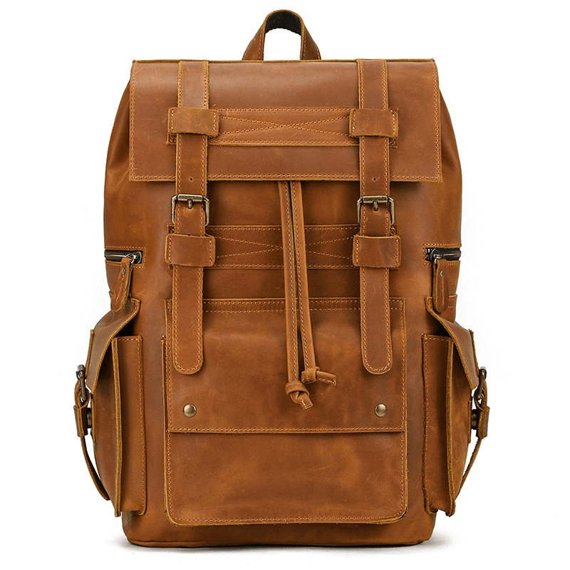 Large Genuine Leather Laptop Travel Backpack / Fashion Unisex Many Pockets Backpacks