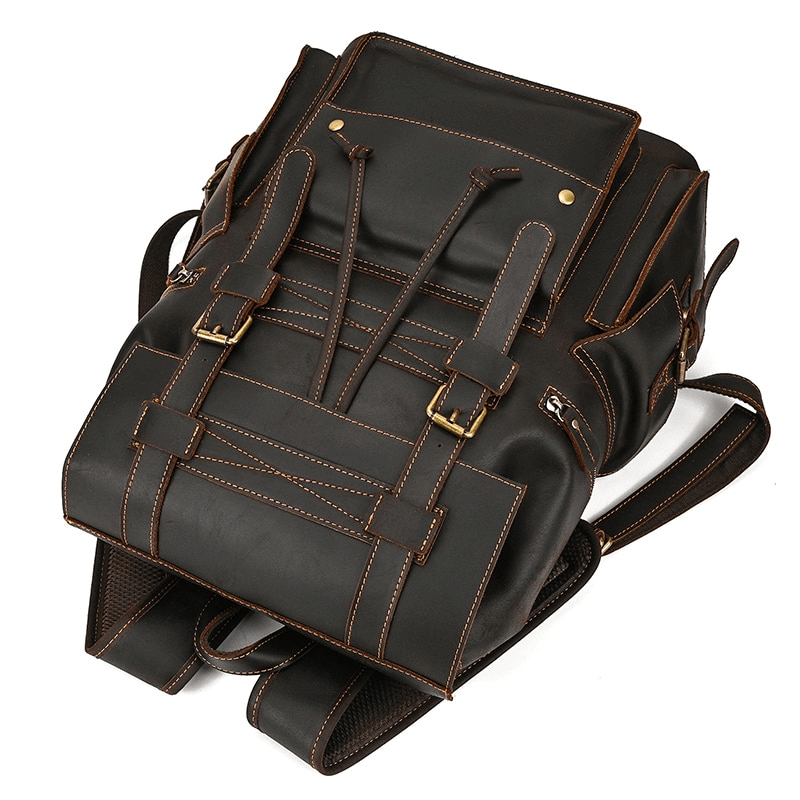 Large Genuine Leather Laptop Travel Backpack / Fashion Unisex Many Pockets Backpacks