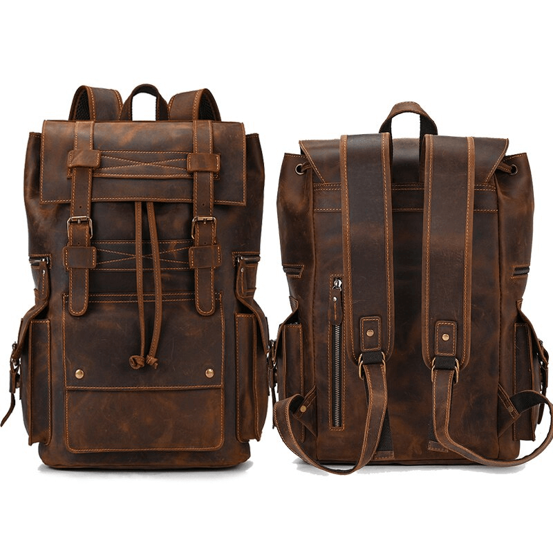 Large Genuine Leather Laptop Travel Backpack / Fashion Unisex Many Pockets Backpacks