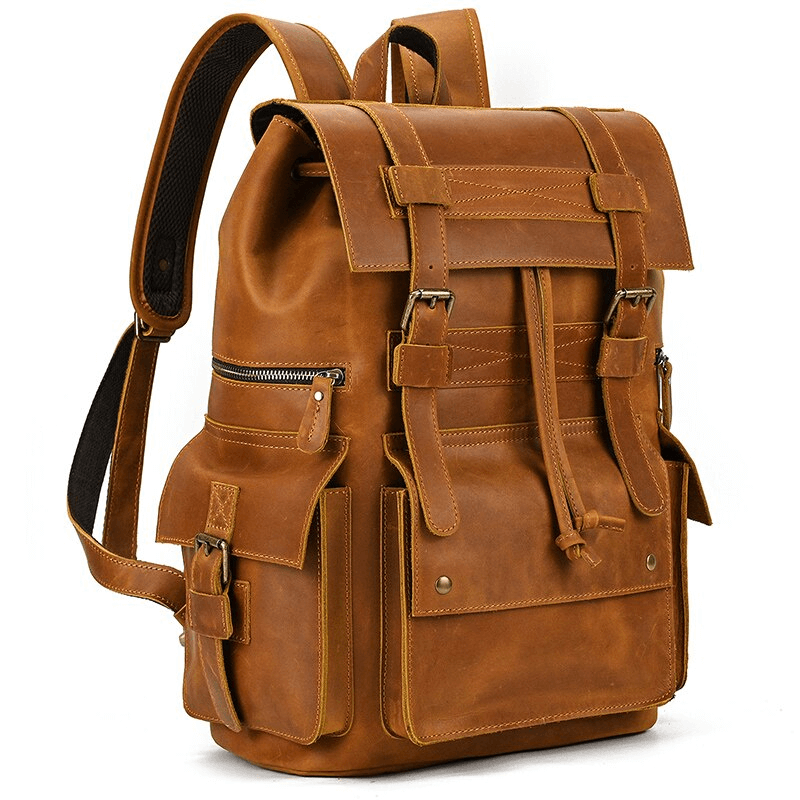 Large Genuine Leather Laptop Travel Backpack / Fashion Unisex Many Pockets Backpacks