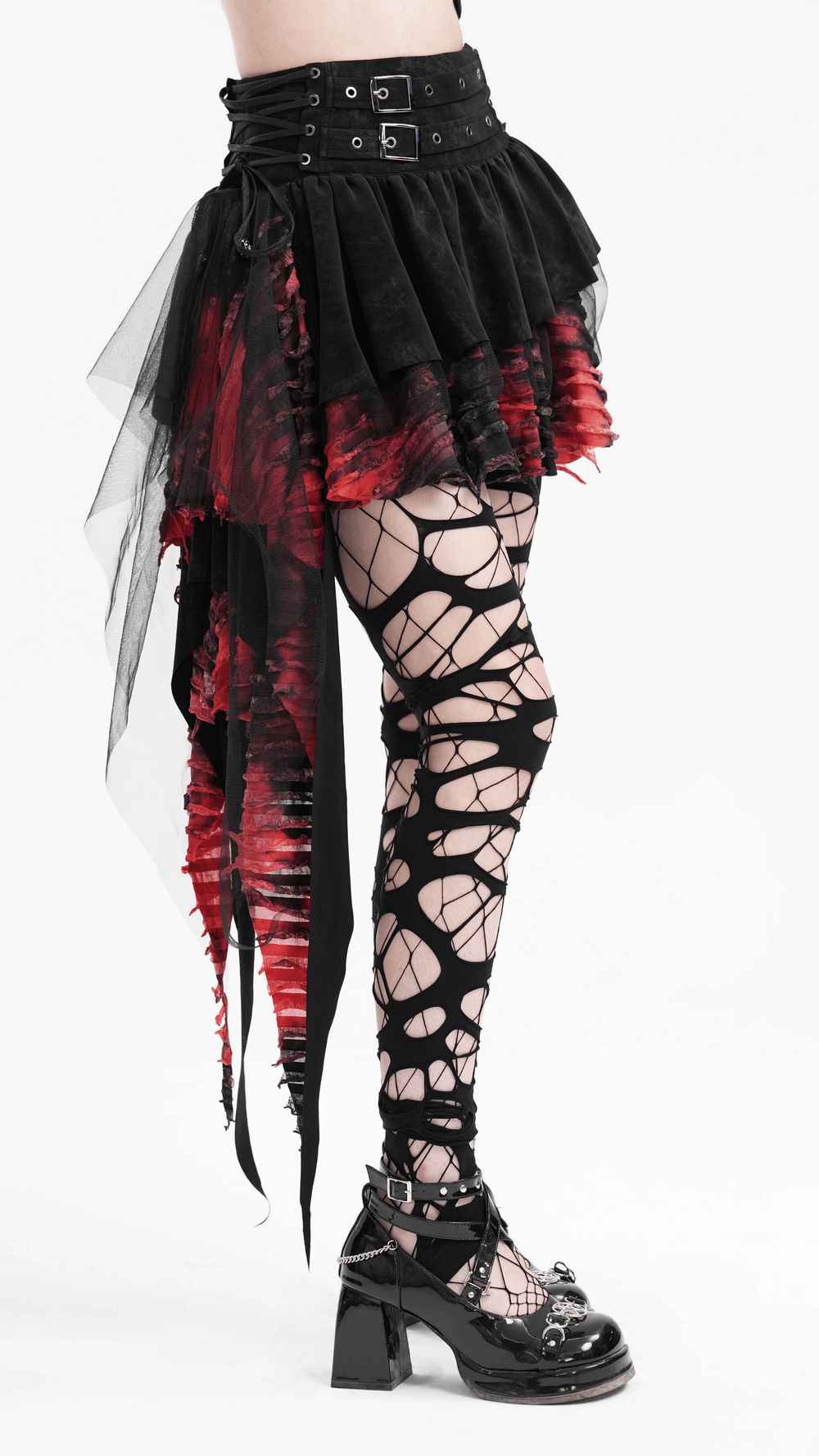 Layered Asymmetrical Gothic Skirt with Lace and Tulle