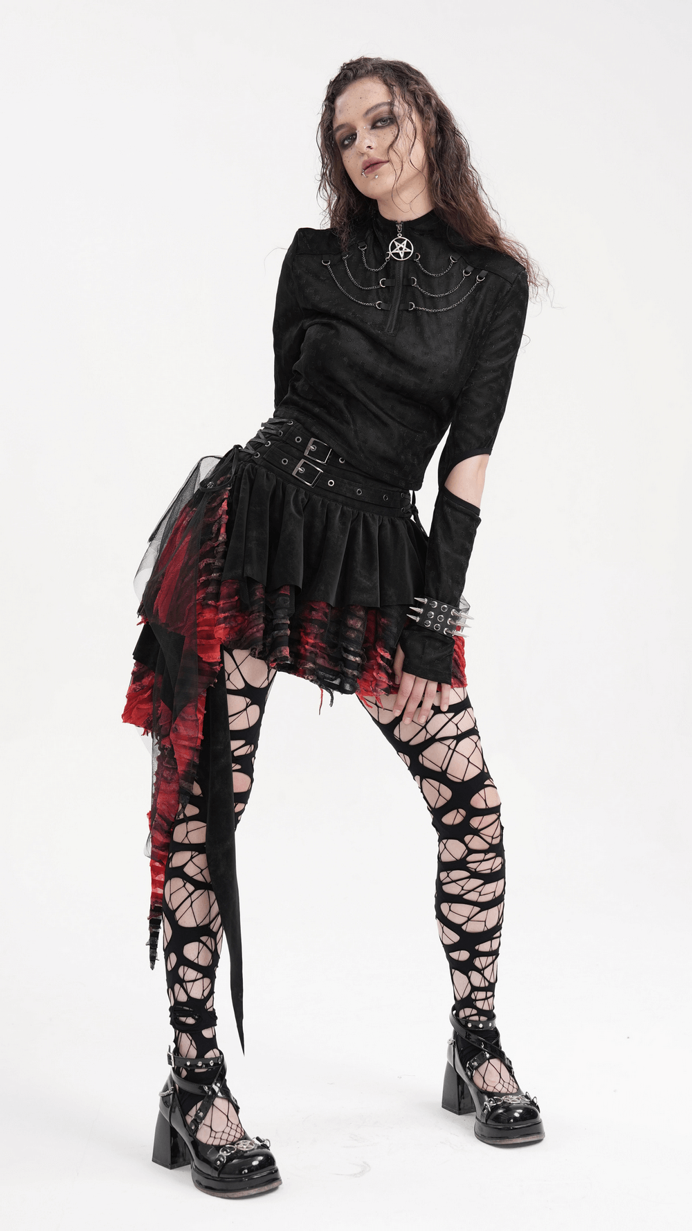 Layered Asymmetrical Gothic Skirt with Lace and Tulle