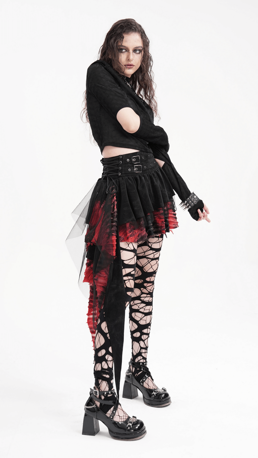 Layered Asymmetrical Gothic Skirt with Lace and Tulle