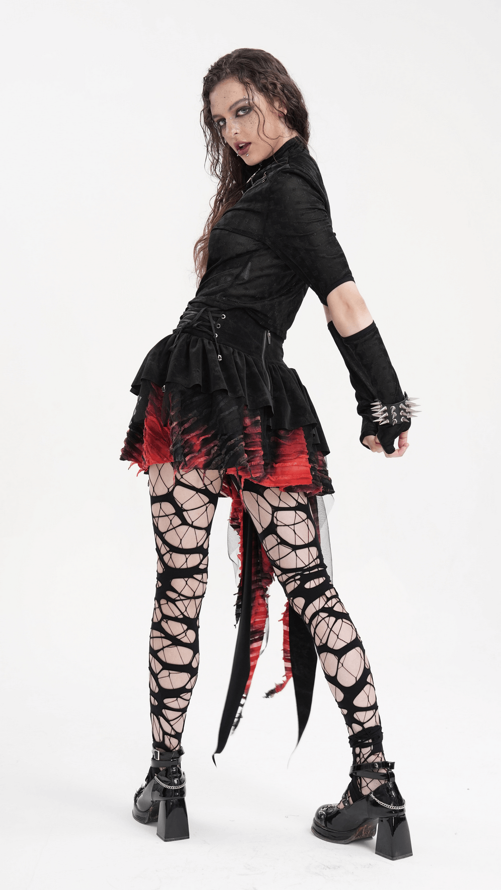 Layered Asymmetrical Gothic Skirt with Lace and Tulle