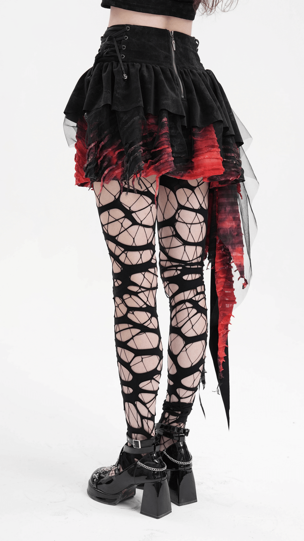 Layered Asymmetrical Gothic Skirt with Lace and Tulle