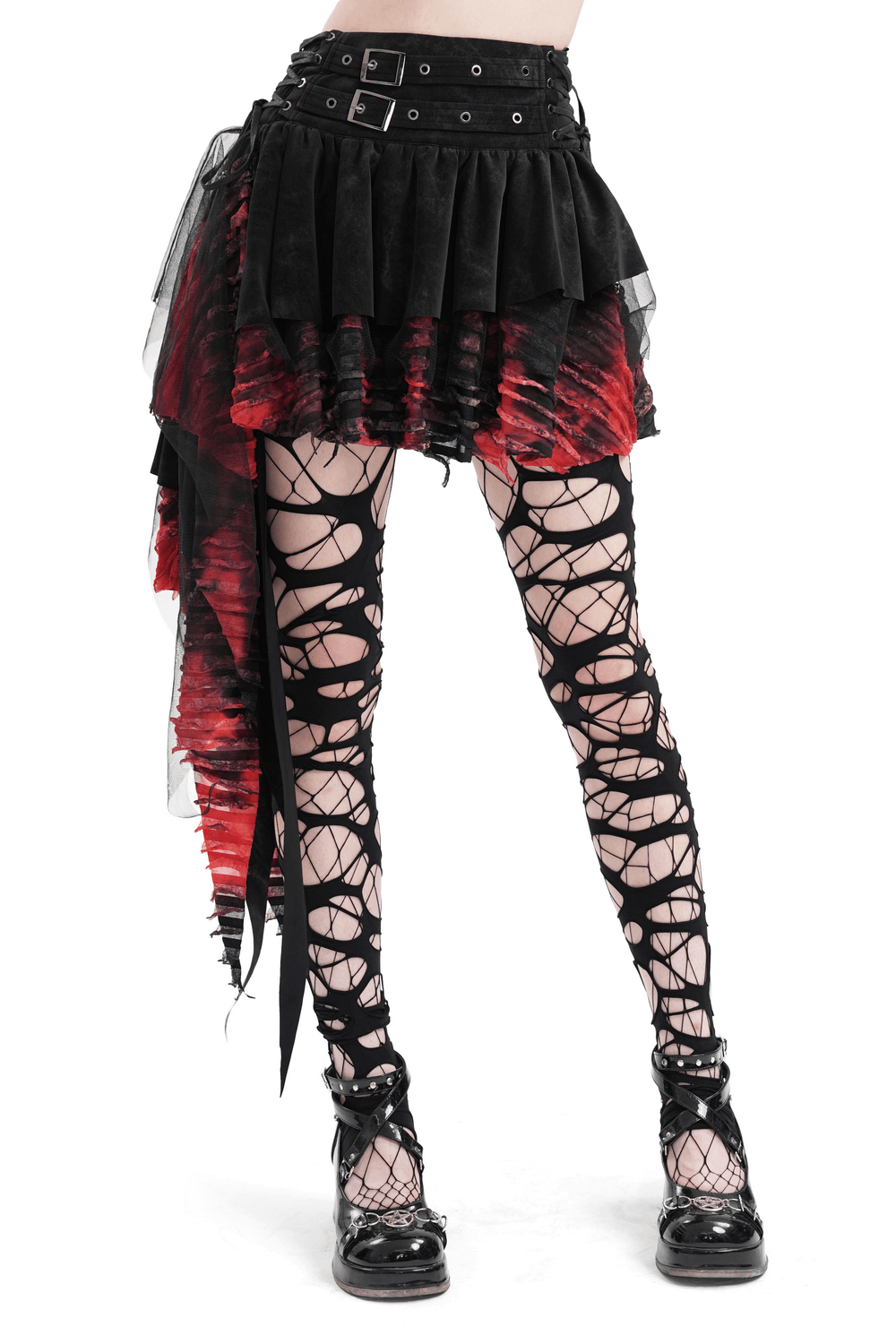 Layered Asymmetrical Gothic Skirt with Lace and Tulle