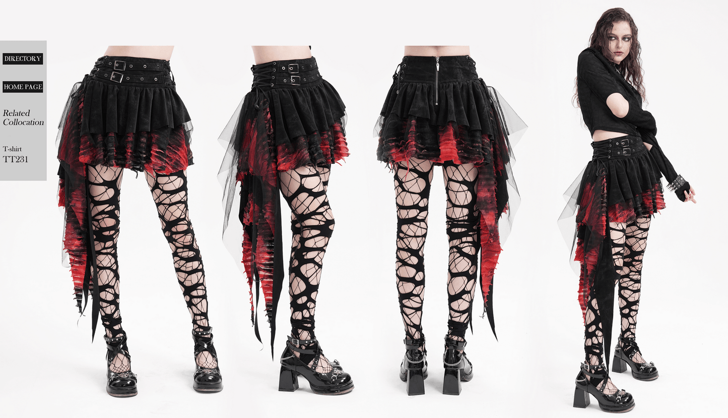 Layered Asymmetrical Gothic Skirt with Lace and Tulle