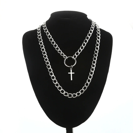 Layered Chain Necklace for Women Men in Punk style / Fashion Cross Pendants / Aesthetic Jewelry