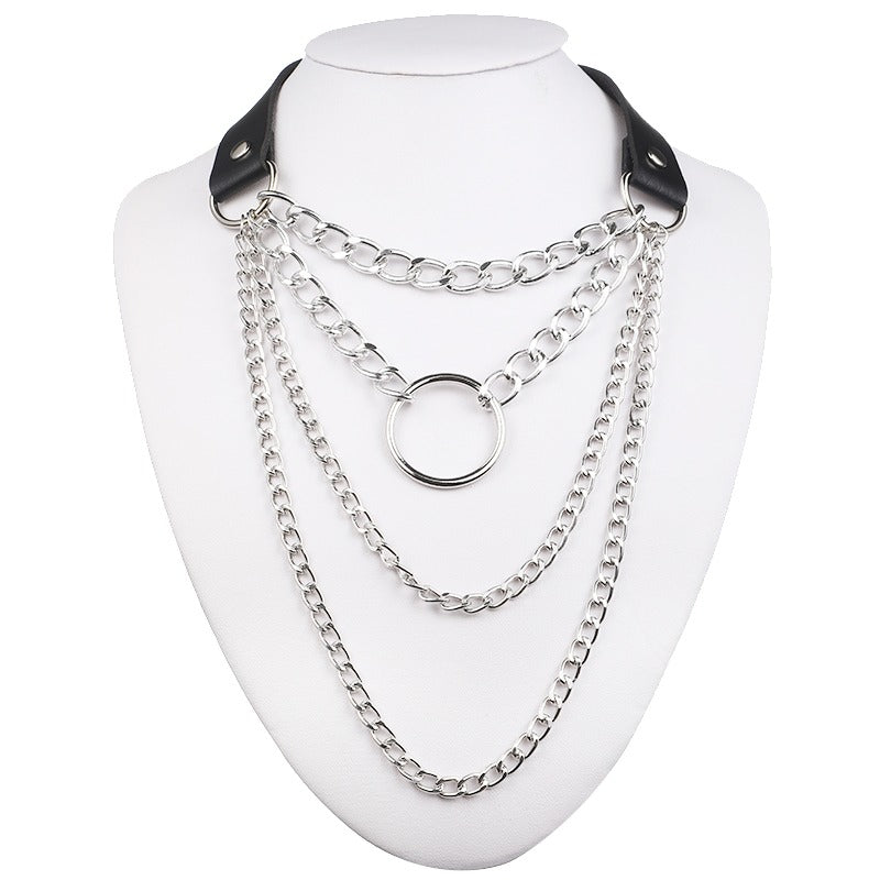 Layered Chain Necklace Jewelry / Gothic O-Ring Pendant Necklace for Men and Women
