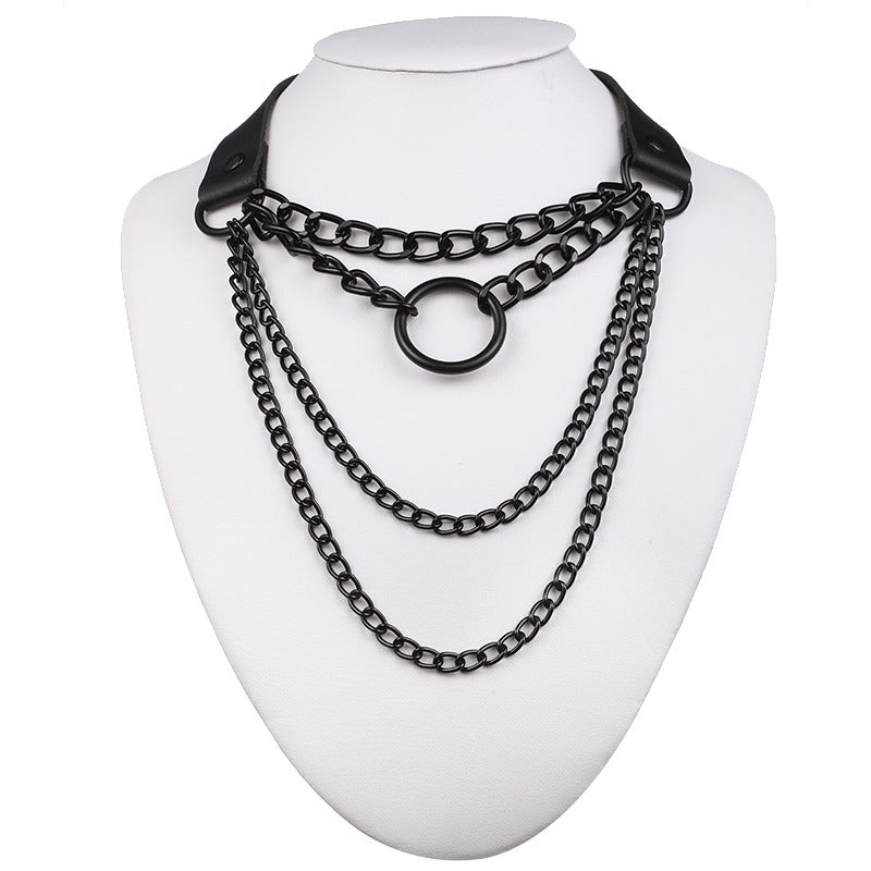 Layered Chain Necklace Jewelry / Gothic O-Ring Pendant Necklace for Men and Women