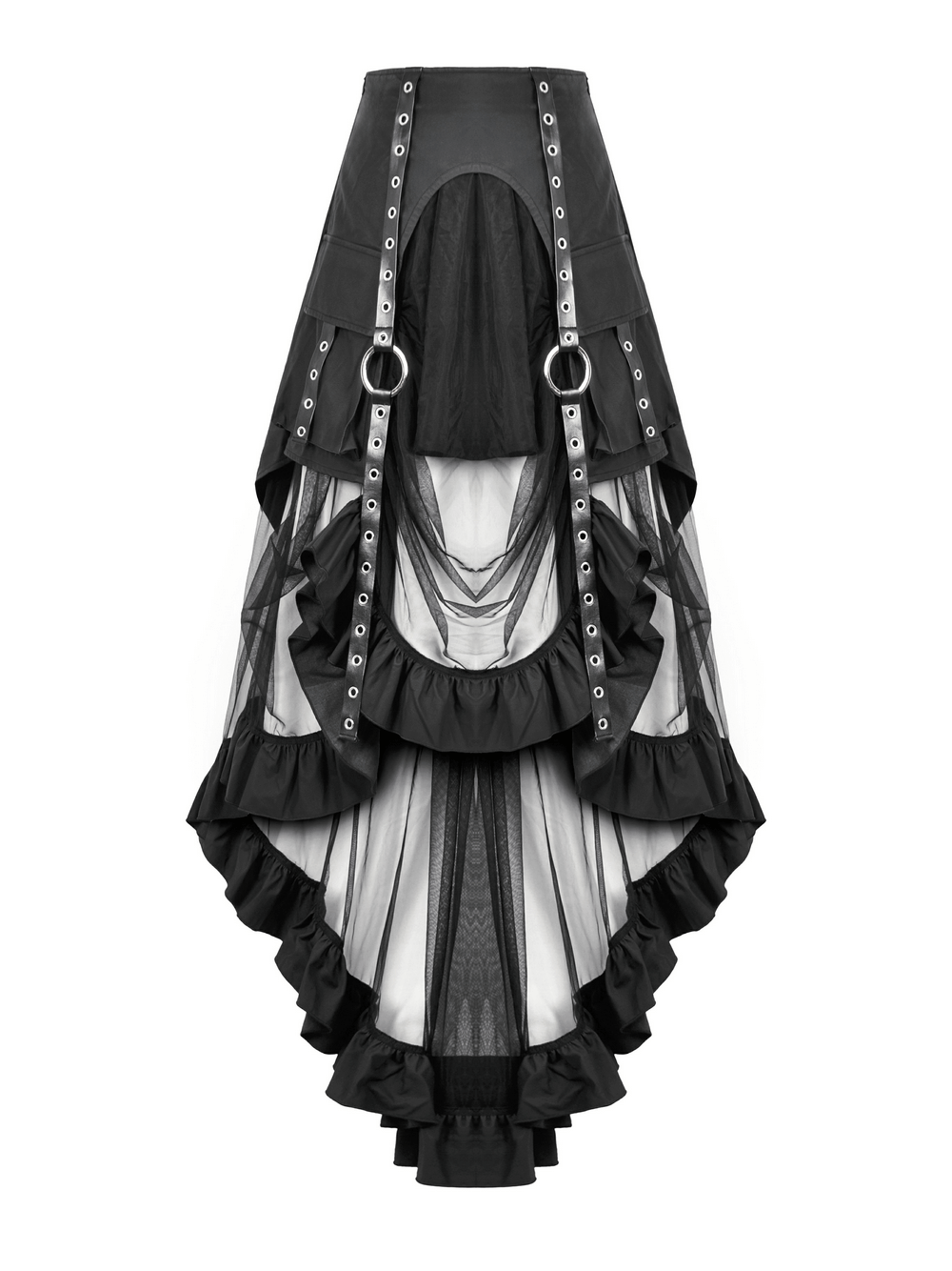 Layered Mesh and Buckle High-Low Ruffle Skirt for Women