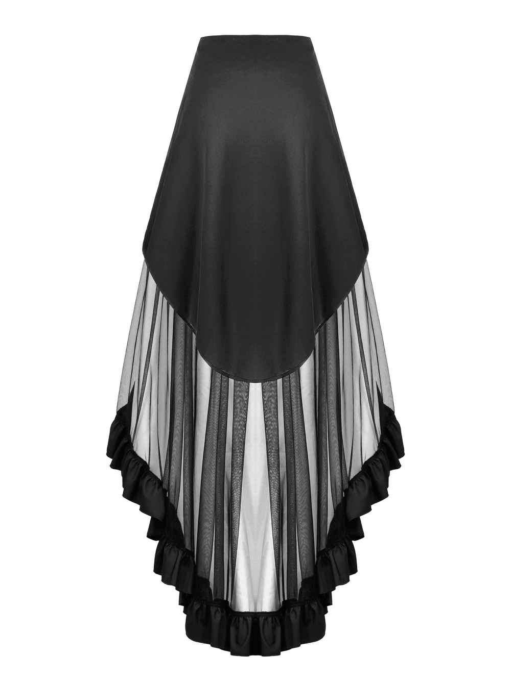 Layered Mesh and Buckle High-Low Ruffle Skirt for Women