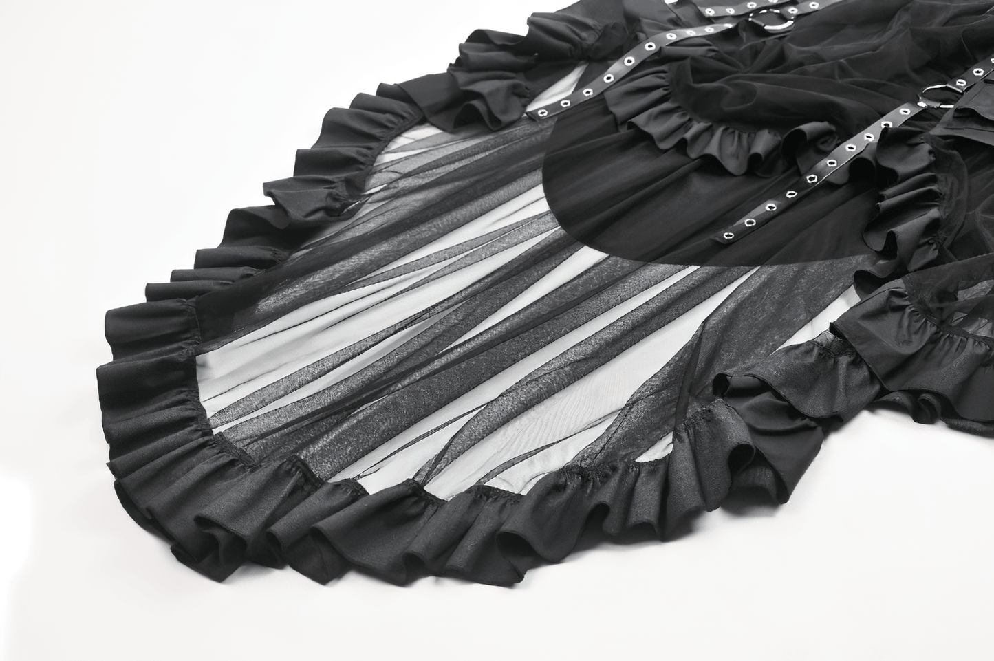 Layered Mesh and Buckle High-Low Ruffle Skirt for Women