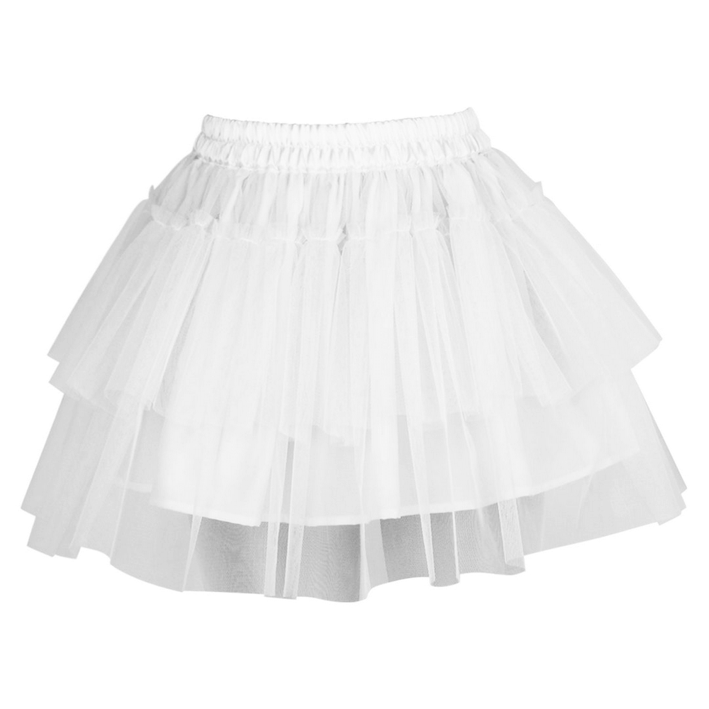 Layered White Tulle Mini Skirt with Elastic Waistband