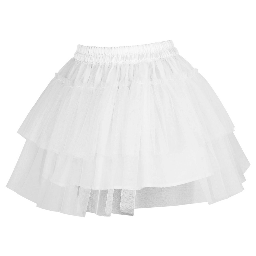 Layered White Tulle Mini Skirt with Elastic Waistband
