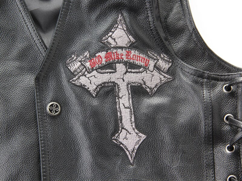 Leather biker vest / Rock Style Skull Cross Leather men's vest