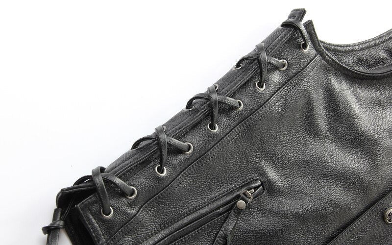 Leather biker vest / Rock Style Skull Cross Leather men's vest