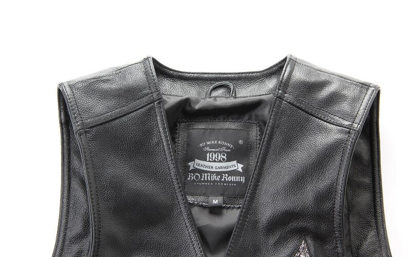 Leather biker vest / Rock Style Skull Cross Leather men's vest