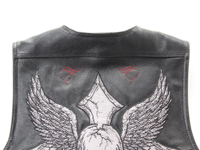 Leather biker vest / Rock Style Skull Cross Leather men's vest