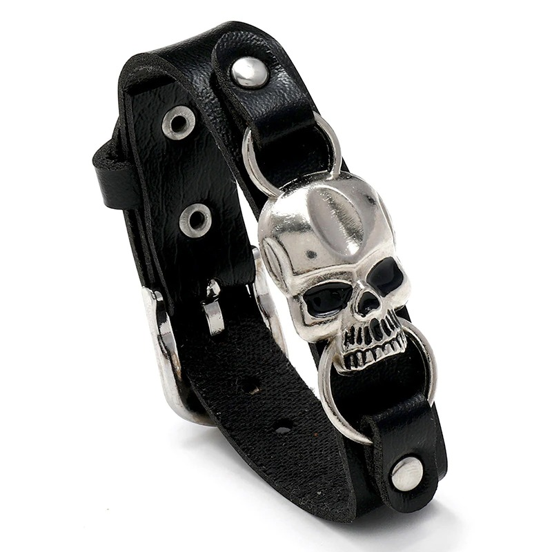 Leather Bracelets For Women and Men with Metal Skull / Jewelry Accessories in Gothic Style