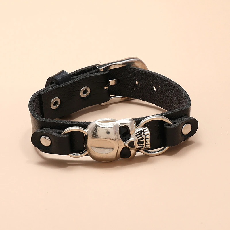 Leather Bracelets For Women and Men with Metal Skull / Jewelry Accessories in Gothic Style
