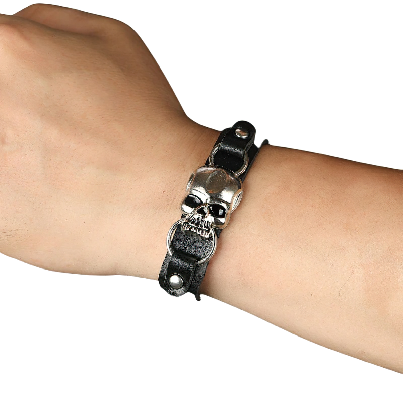 Leather Bracelets For Women and Men with Metal Skull / Jewelry Accessories in Gothic Style