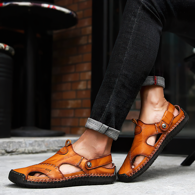 Leather Men's Soft Sandals / Summer Beach Slippers For Men / Genuine Leather Casual Moccasins