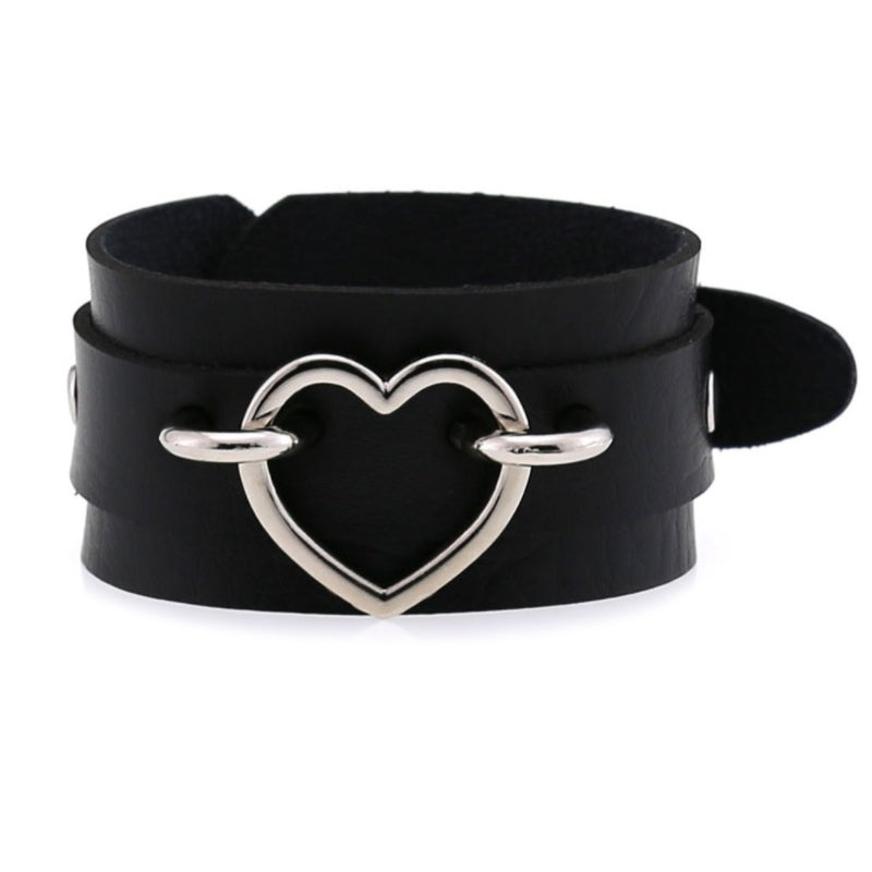 Leather Wristband Cuff Bracelets with Heart / Emo Fashion Bracelets for Women and Men