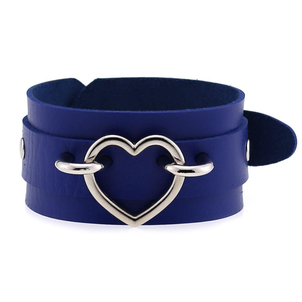 Leather Wristband Cuff Bracelets with Heart / Emo Fashion Bracelets for Women and Men