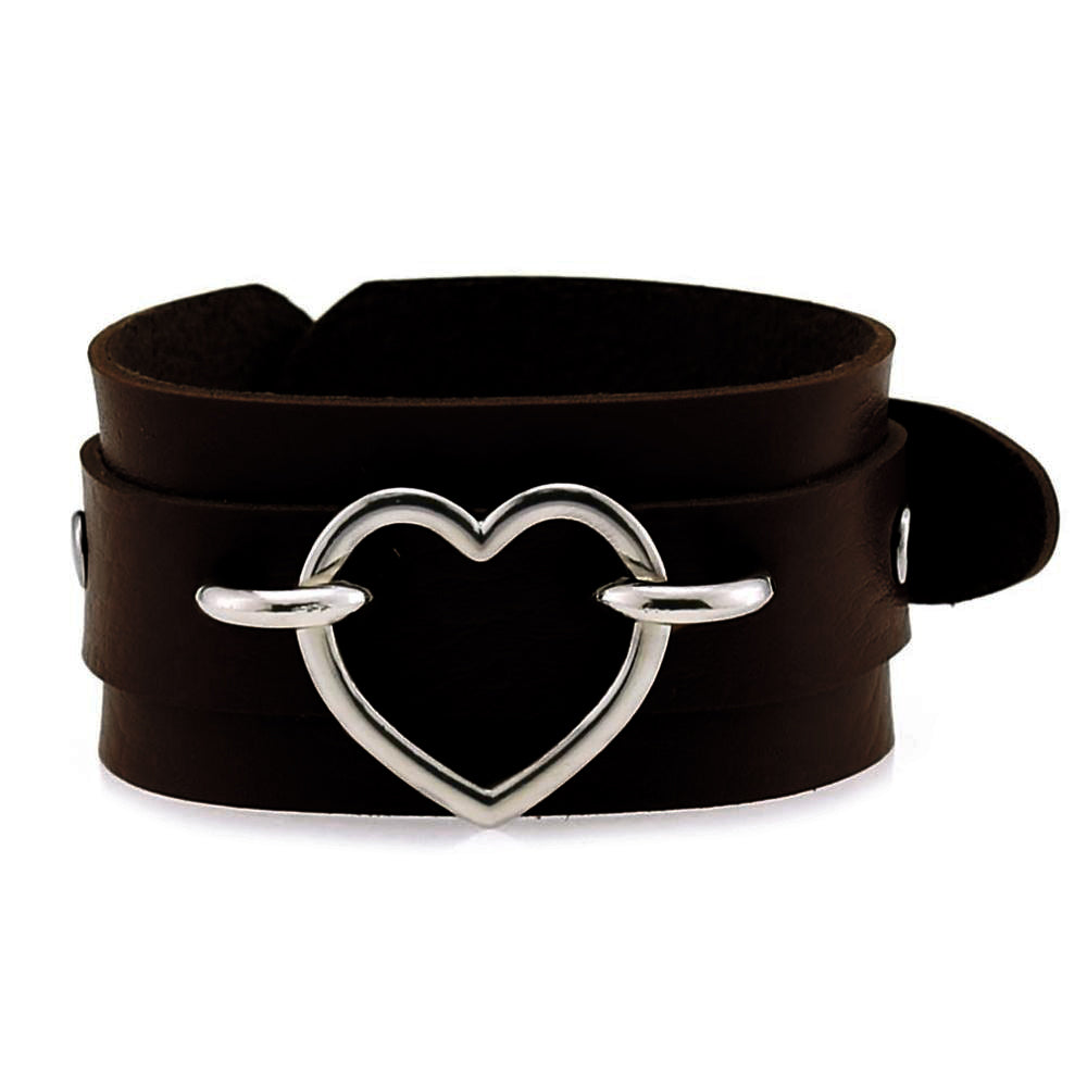 Leather Wristband Cuff Bracelets with Heart / Emo Fashion Bracelets for Women and Men