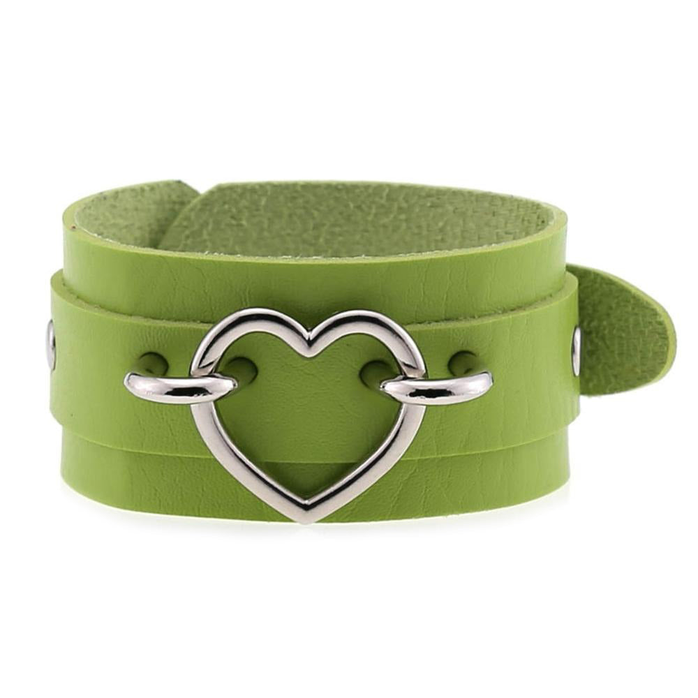 Leather Wristband Cuff Bracelets with Heart / Emo Fashion Bracelets for Women and Men