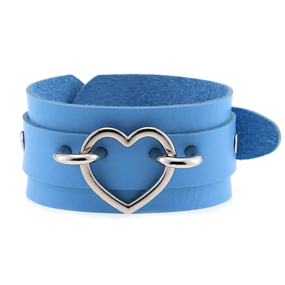 Leather Wristband Cuff Bracelets with Heart / Emo Fashion Bracelets for Women and Men