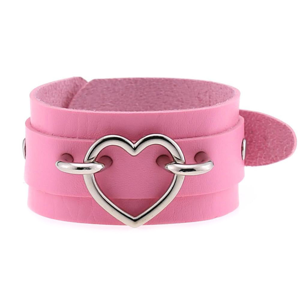 Leather Wristband Cuff Bracelets with Heart / Emo Fashion Bracelets for Women and Men