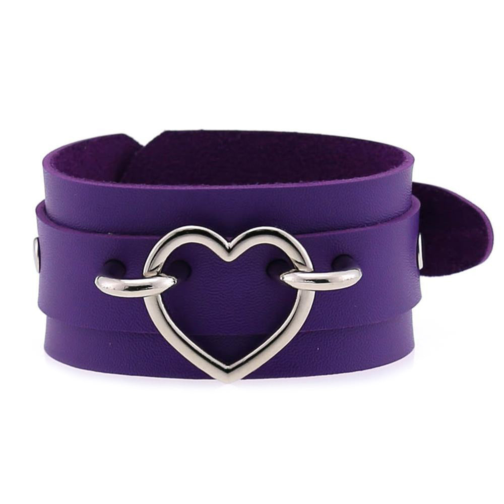 Leather Wristband Cuff Bracelets with Heart / Emo Fashion Bracelets for Women and Men