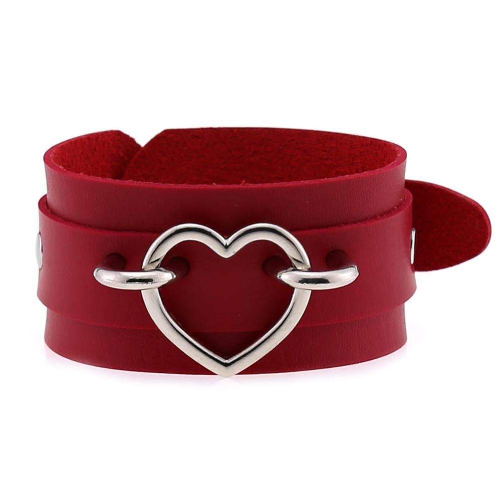 Leather Wristband Cuff Bracelets with Heart / Emo Fashion Bracelets for Women and Men