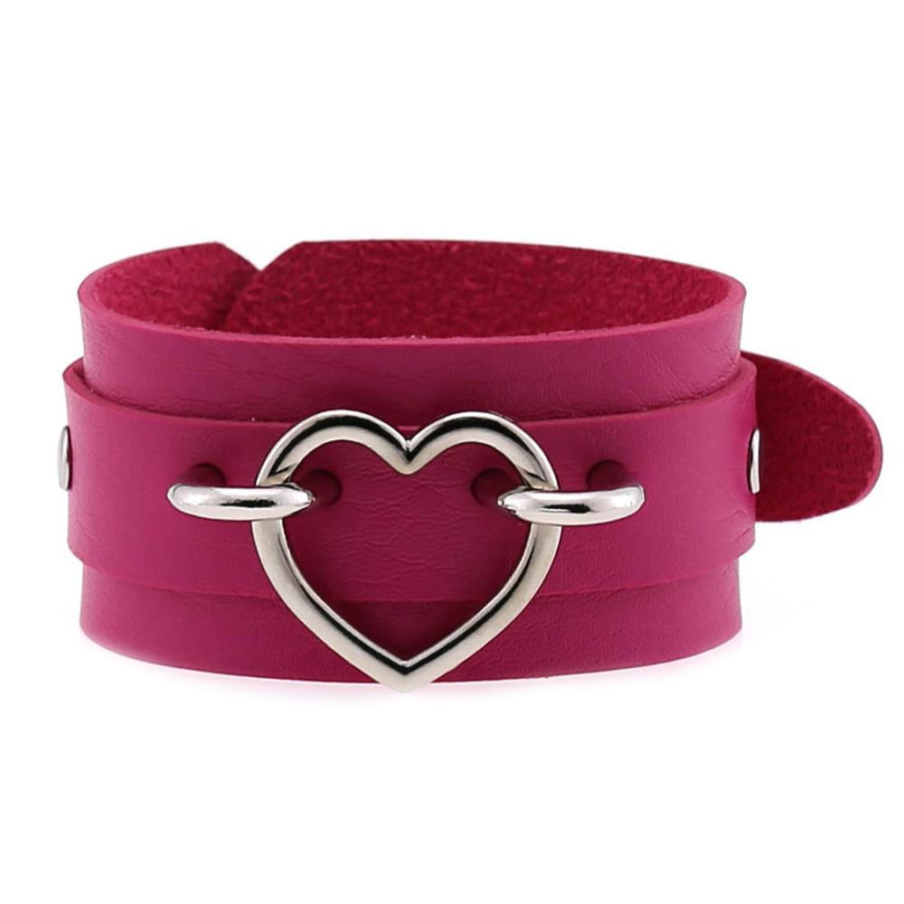 Leather Wristband Cuff Bracelets with Heart / Emo Fashion Bracelets for Women and Men