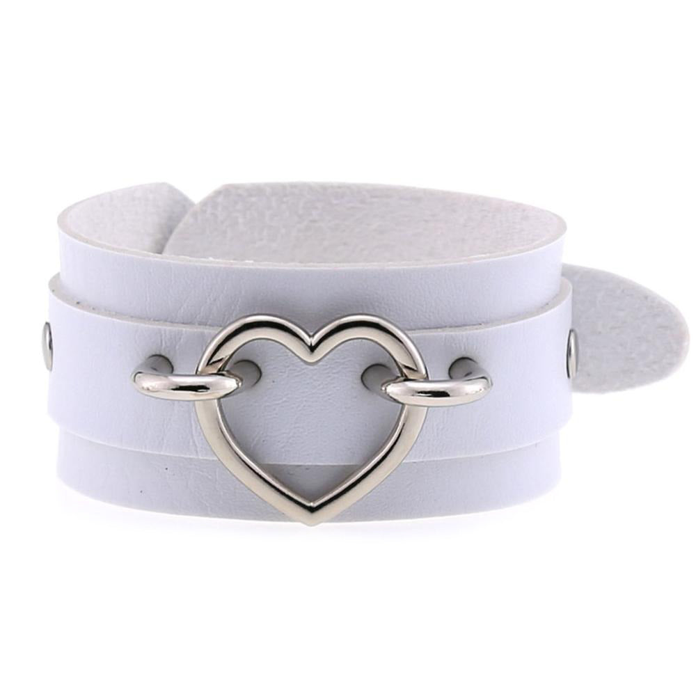 Leather Wristband Cuff Bracelets with Heart / Emo Fashion Bracelets for Women and Men