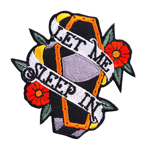 "Let Me Sleep In" Coffin In Flowers Patch For Clothing / Fashion Gothic Accessory