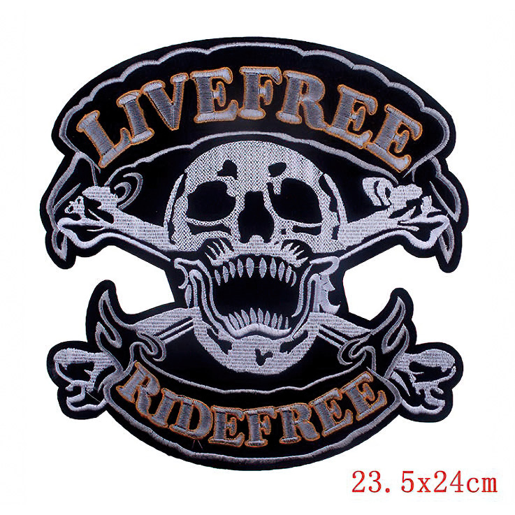 Live Free-Ride Free Iron-On Patch For Jackets / Large Embroidered Biker Patches For Clothes