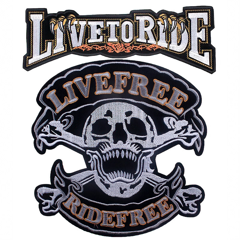 Live Free-Ride Free Iron-On Patch For Jackets / Large Embroidered Biker Patches For Clothes