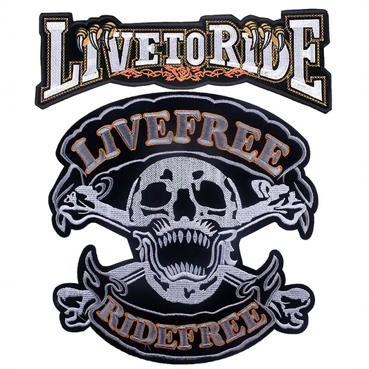 Live Free-Ride Free Iron-On Patch For Jackets / Large Embroidered Biker Patches For Clothes