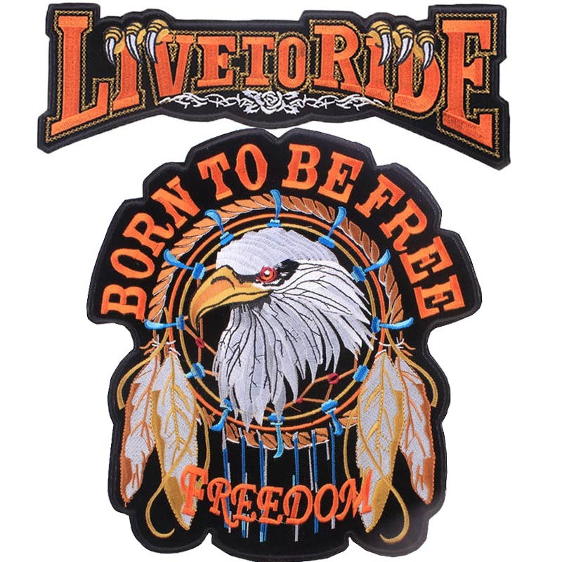 Live To Ride Freedom Print Iron-On Patches For Jackets / Large Embroidered Biker Patches For Clothes