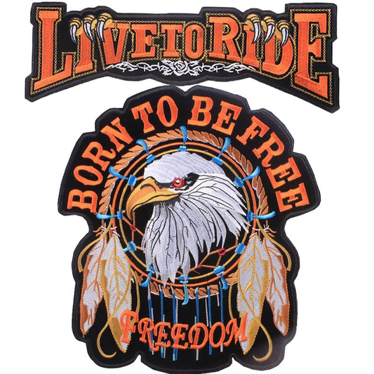 Live To Ride Freedom Print Iron-On Patches For Jackets / Large Embroidered Biker Patches For Clothes