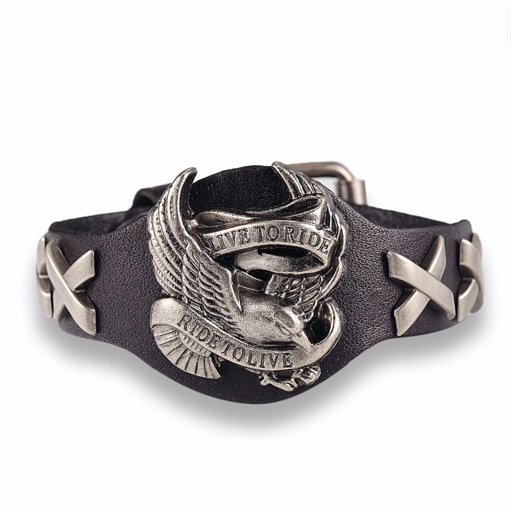 Live to Ride Genuine Leather Bracelet / Alternative jewelry for Men Woman / Biker style