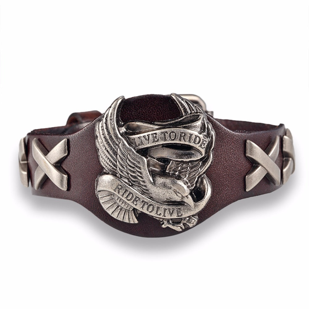 Live to Ride Genuine Leather Bracelet / Alternative jewelry for Men Woman / Biker style