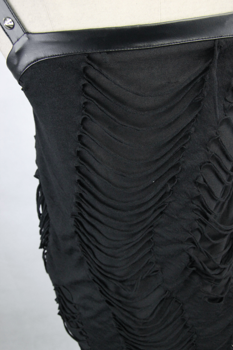 Long Black Top with Ripped Effect / Leatherette Straps Top with Lacings / Alternative Clothing