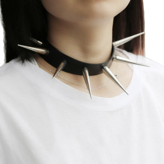 Long spiked Choker Punk Collar with Spikes Rivets / Unisex Necklwear Goth Jewelry