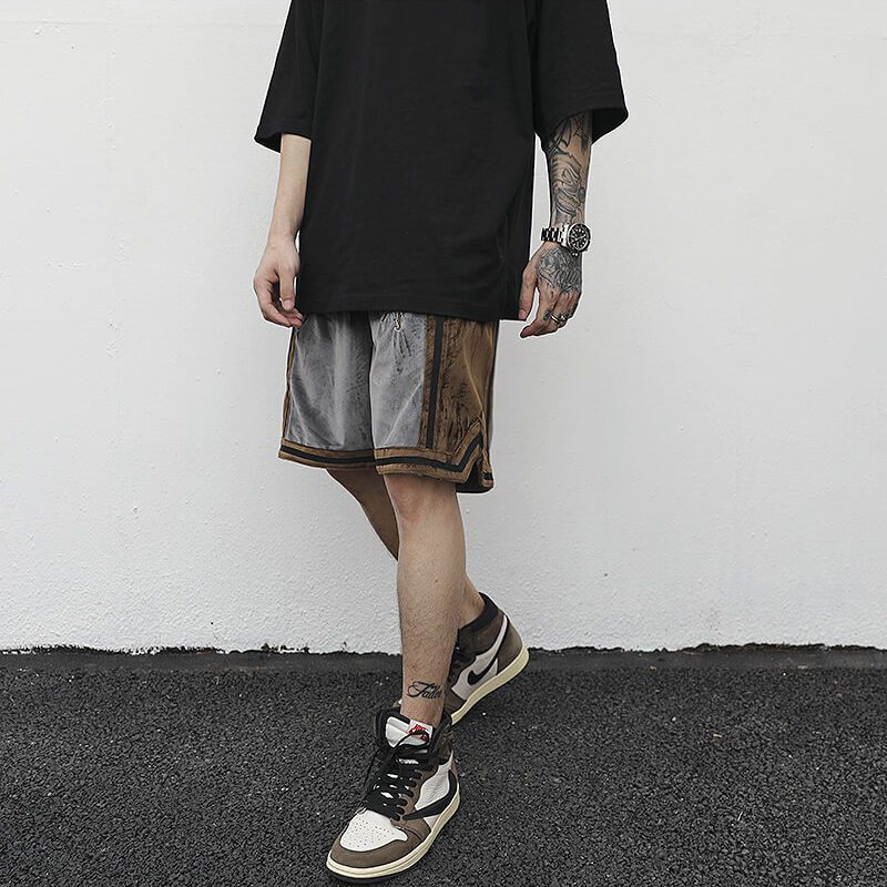 Loose Shorts with Drawstring for Men / Casual Male Embroidery Contrast Color Shorts