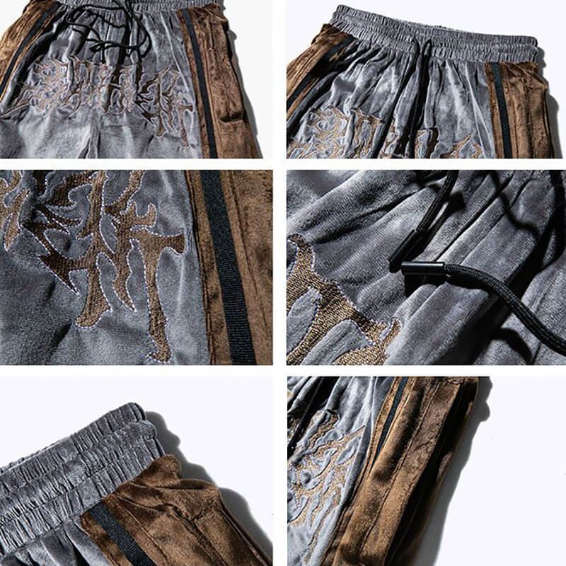 Loose Shorts with Drawstring for Men / Casual Male Embroidery Contrast Color Shorts