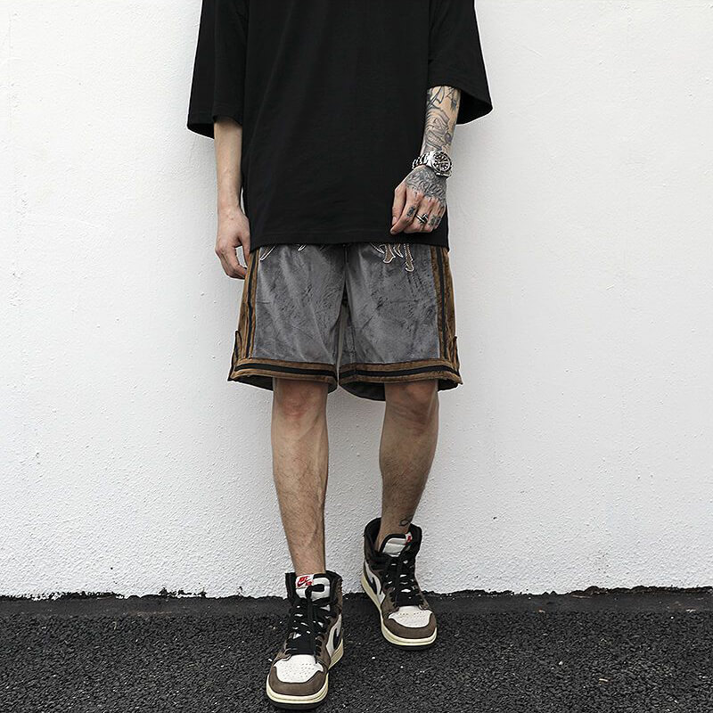 Loose Shorts with Drawstring for Men / Casual Male Embroidery Contrast Color Shorts